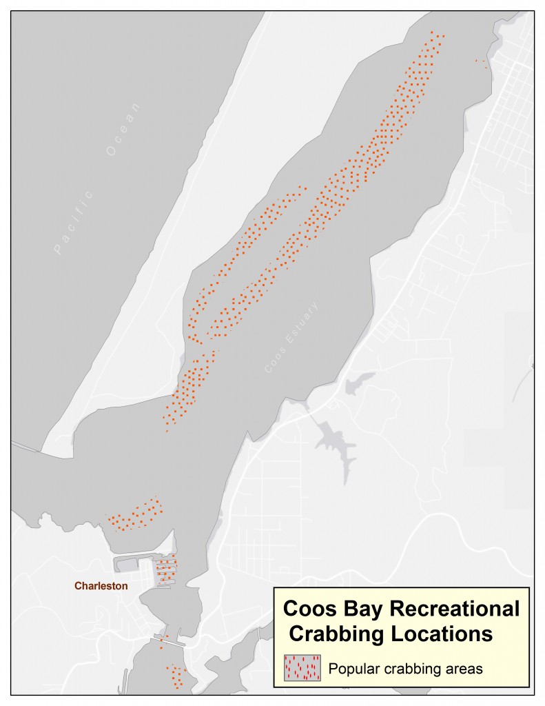Figure 4. Most popular crabbing locations in the Coos estuary. Data: ODFW 2001.