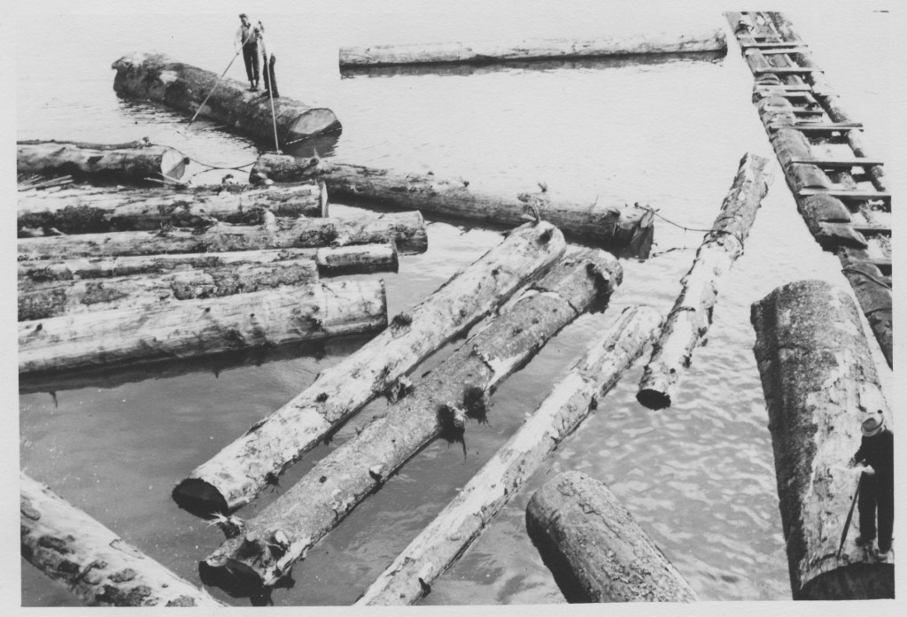 Log pond at Sitka Mill circa 1936. Source: Coquille Indian Tribe 