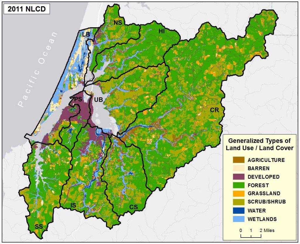 Figure 2c. National Land Cover Dataset (NLCD) 2011 land use and cover. Note the waters of the Coos Estuary were not included in NLCD’s 2011 data. Data Source: NLCD 2011 