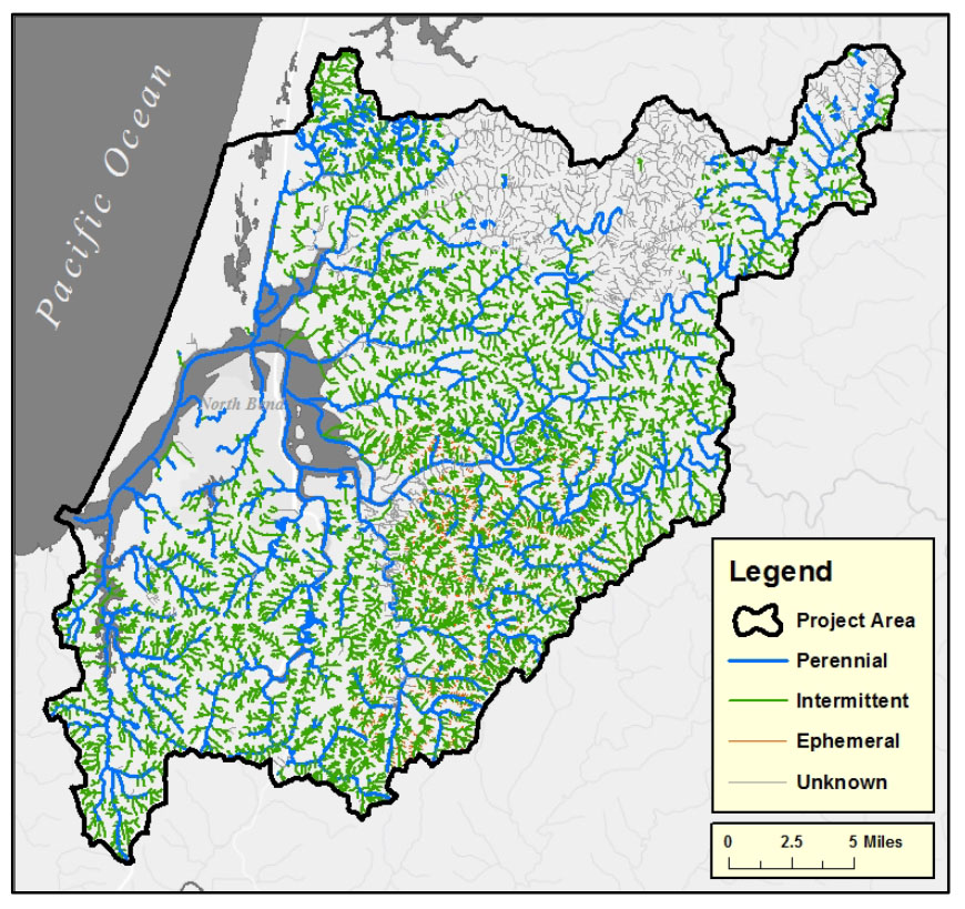 Figure 12. Location of stream types in the project area. Data: ODF n.d.